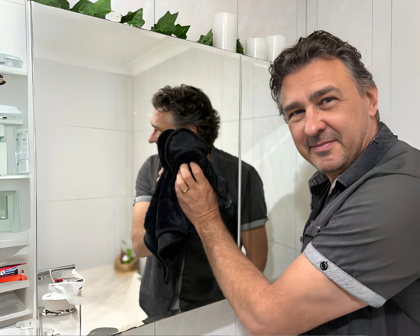 ClothWipe reaching into a shower corner and grout line