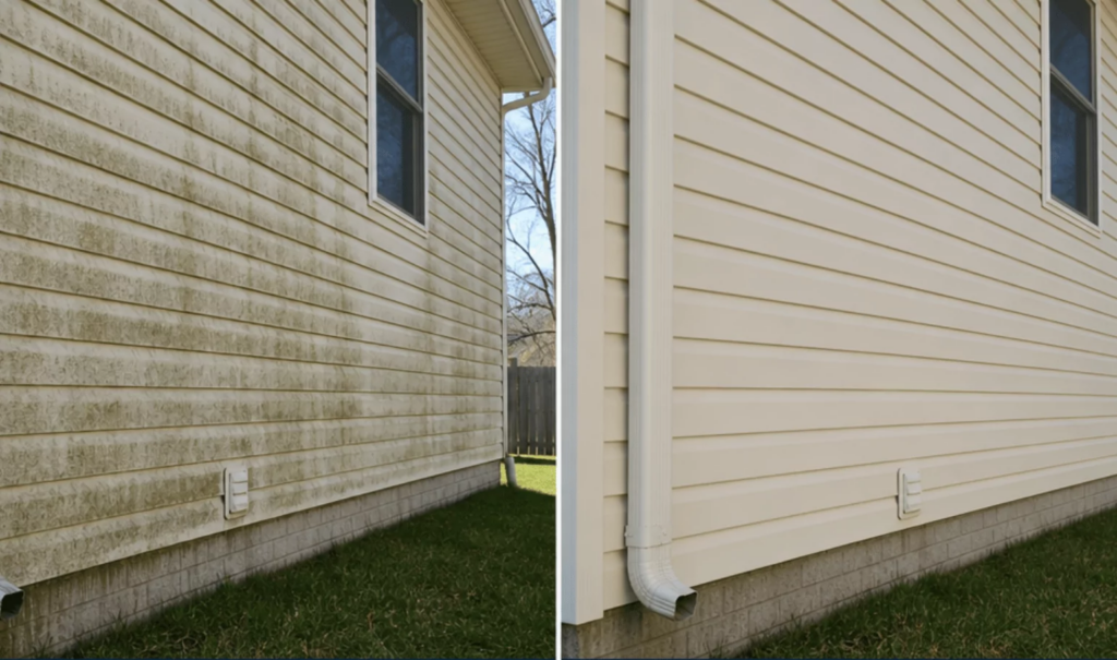House siding before and after cleaning