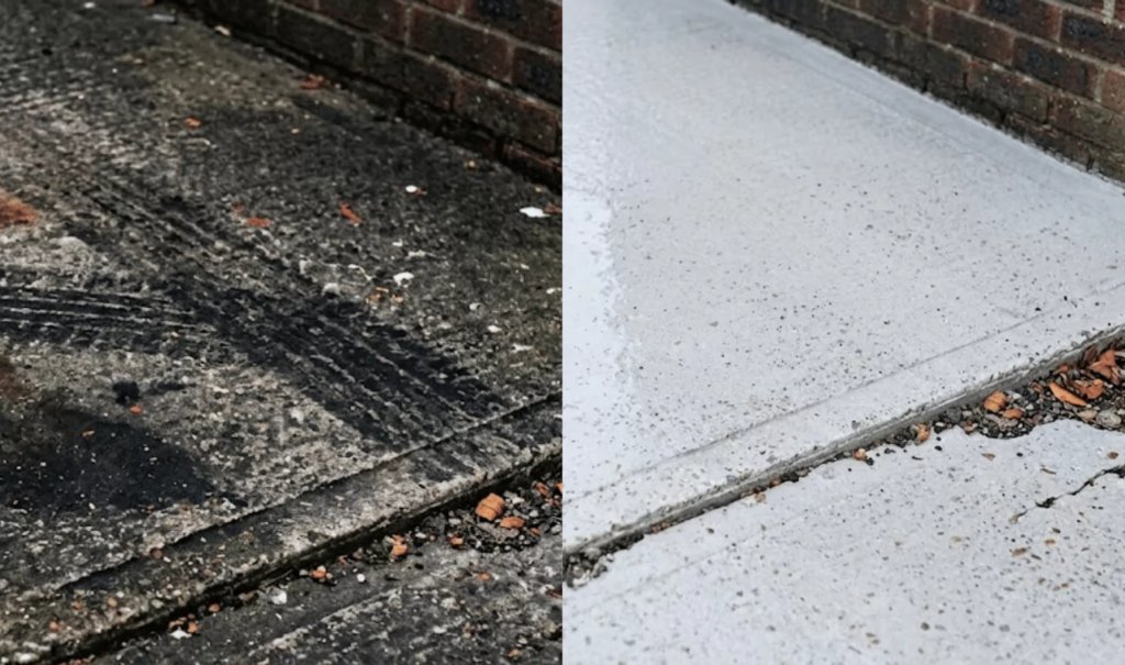 Brick-paver walkway before and after cleaning