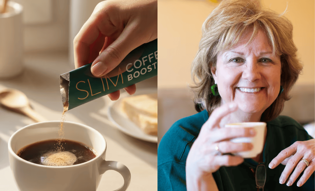 A woman pours a coffee sachet into a cup